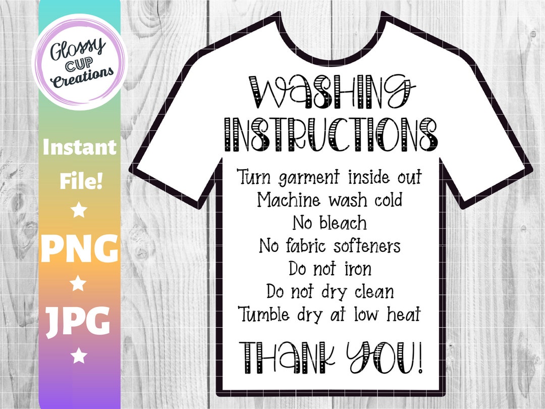 T-shirt Care Cards, Tshirt Washing Instructions, Instant Download, PNG ...