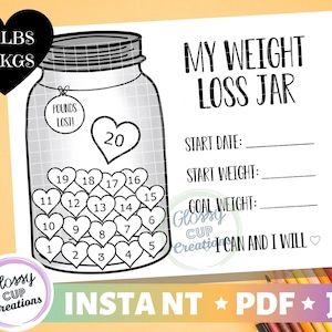 My Weight Loss Jar 20lbs - Printable PDF JPG - Pfund verlorenes Glas - Auflösungen - Fitness Tracker - Ziele - Startgewicht - Malseite