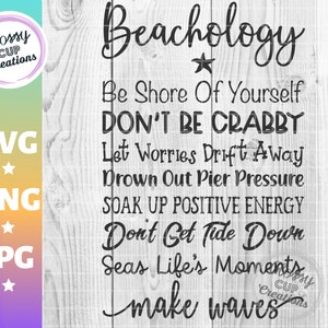 Beachology SVG PNG JPG, Print to Cut, Ocean Sea Island Regels, Coastal Nautical Sign, Afdrukbaar, Cut File, Vakantie Citaten Spreuken