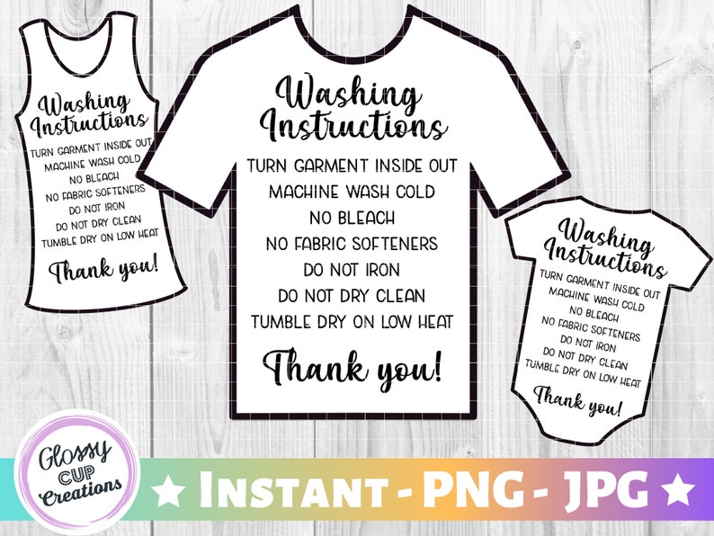 T-shirt Care Cards Onesie Care Card Tank Top Instant - Etsy