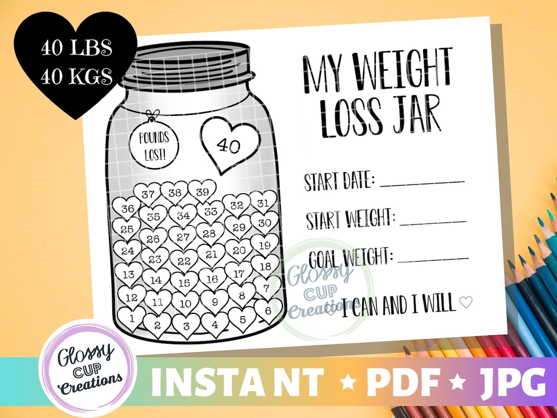 My Weight Loss Jar 40lbs Printable PDF JPG Pounds Lost Jar Etsy