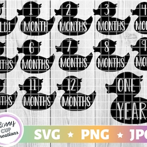 Baby 1-12 Monatliche Entchen Meilenstein Aufkleber SVG PNG PJG Instant Digital Download Gender Neutral Baby Shower Geschenk Photo Prop kommerzielle Nutzung