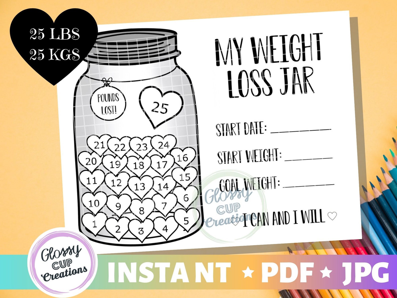 My Weight Loss Jar 25lbs Printable PDF JPG Pounds Lost Jar - Etsy