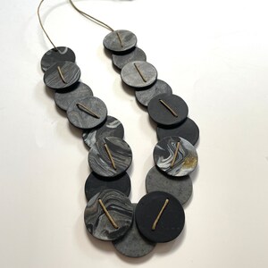 Necklace gray black silver abstract necklace, black brown necklace, disc necklace, no clasp necklace, fun necklace, modern long necklace