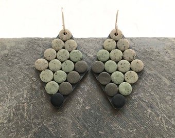 Earrings diamond shape, sage green gradient earrings, ombré earrings, sculptural earrings, contemporary earrings, geometric dot earrings