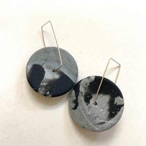 OOAK Polymer Clay Earrings: Black, Gray, and Silver Spinner Discs