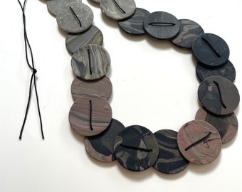 Necklace brown gray taupe black abstract necklace, gray brown necklace, disc necklace, no clasp necklace, modern long necklace, faux stone