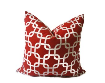 18x18 Red and White Premiere Print Throw Pillow cover.