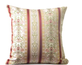 Old fashioned 18x18 Burgundy Stripe Pillow Cover, Beige Pillow, Decorative Throw Pillow Cover with insert