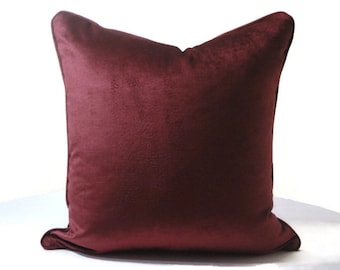 Burgundy Velvet Throw Pillow Covers, Decorative Pillows with piping