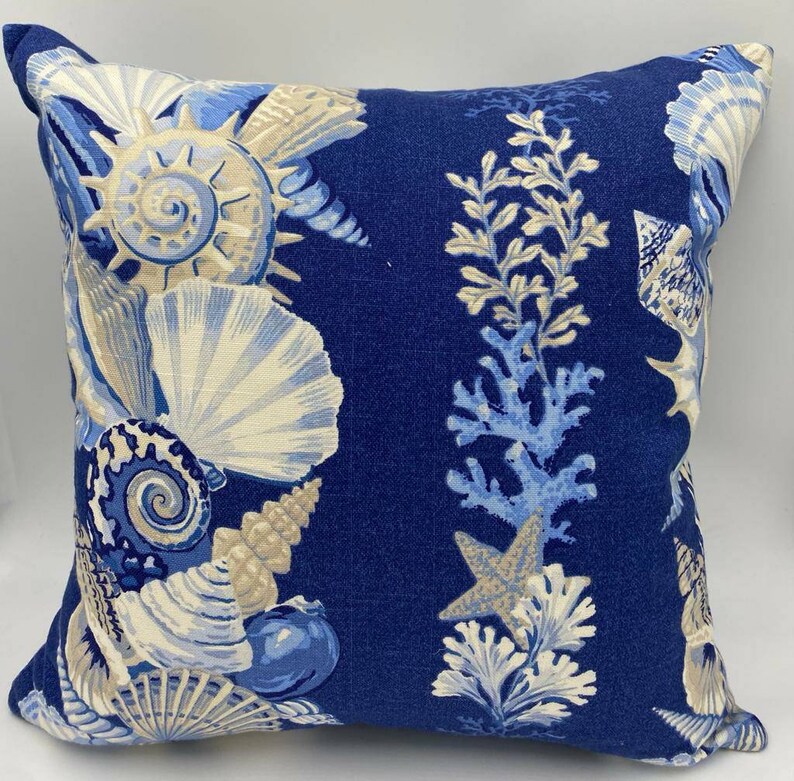 Decorative Throw pillow and Off White 18x18 Beach Motifs Pillow Cover Pattern varies based on size. Navy Blue