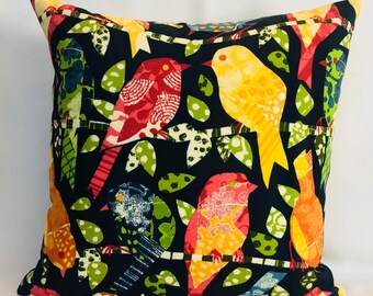 Black With Yellow Orange And Green 18x18 Print Decorative Throw Pillow Cover