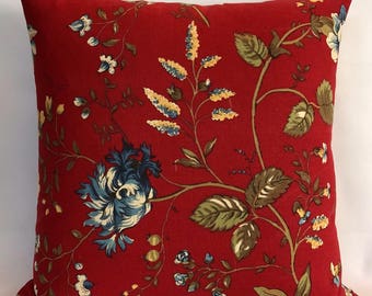 Red With Floral Vines And Flowers 18x18 Pillow Cover, Decorative Throw Pillow Cover. Pattern varies based on size.
