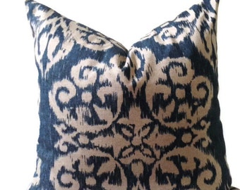 DESIGNER FABRIC Home Decor 16x16 Ikat Indigo Blue Throw Pillow Cover. TOSS Cushion Cover.  Pattern Varies  Base on Size.