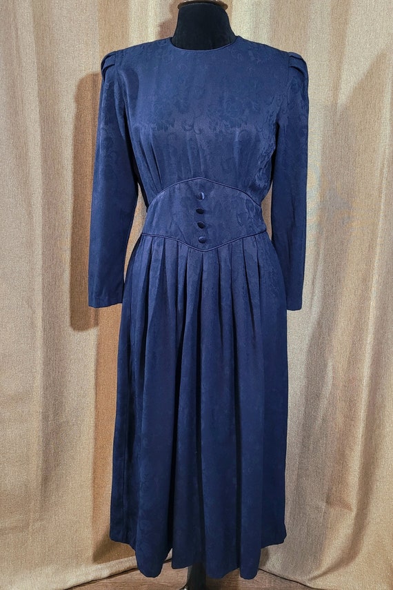 Vintage 1980s dark navy blue dress by Miss Dorby