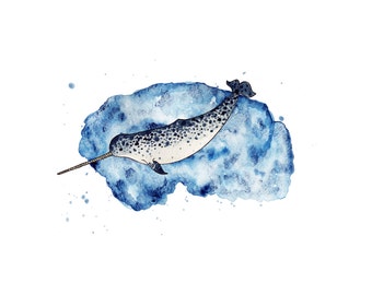 Narwhal in watercolour print