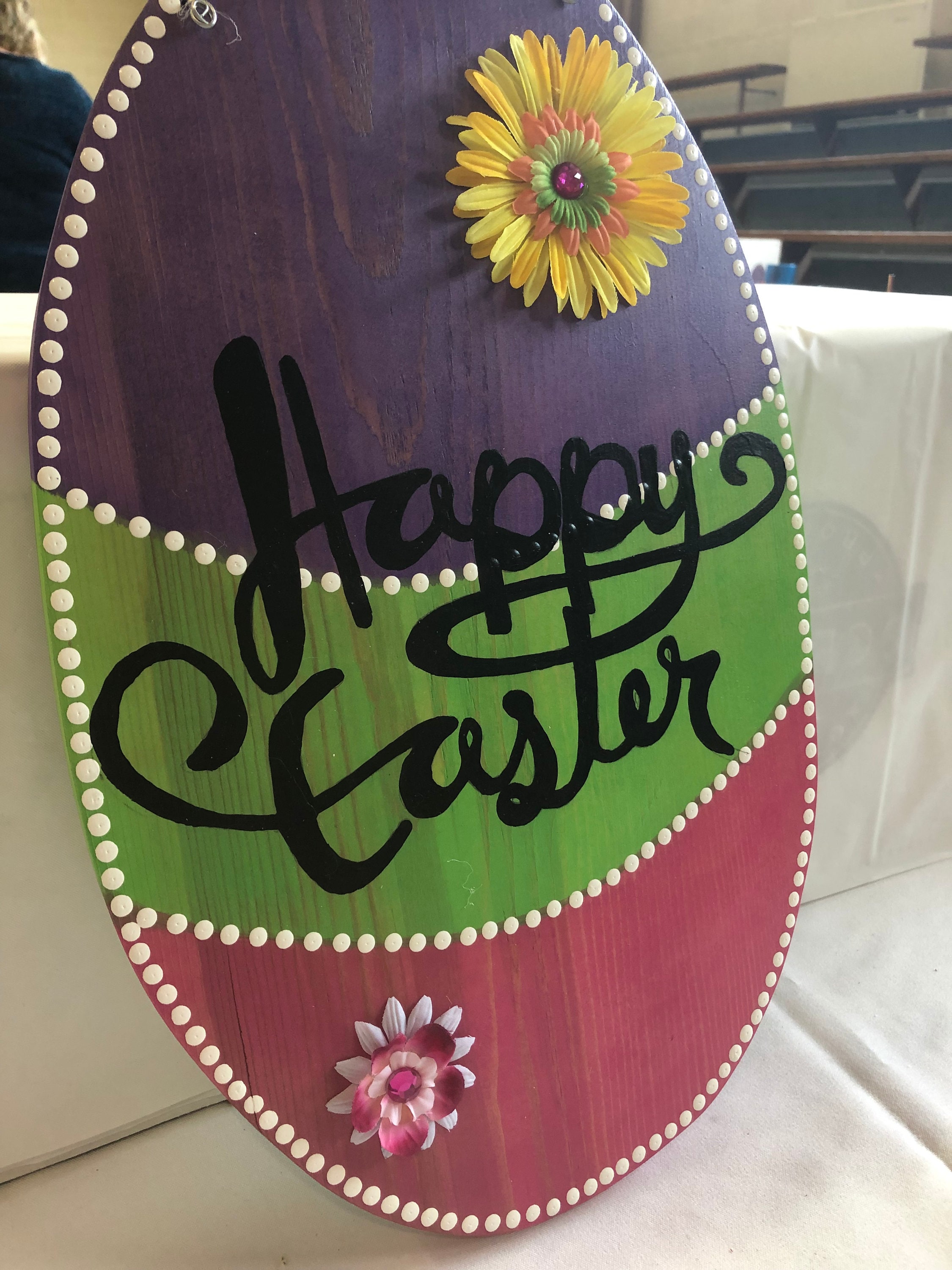 Easter Wall Wooden Sign Happy Easter Egg Wall Art Dot Painting Etsy