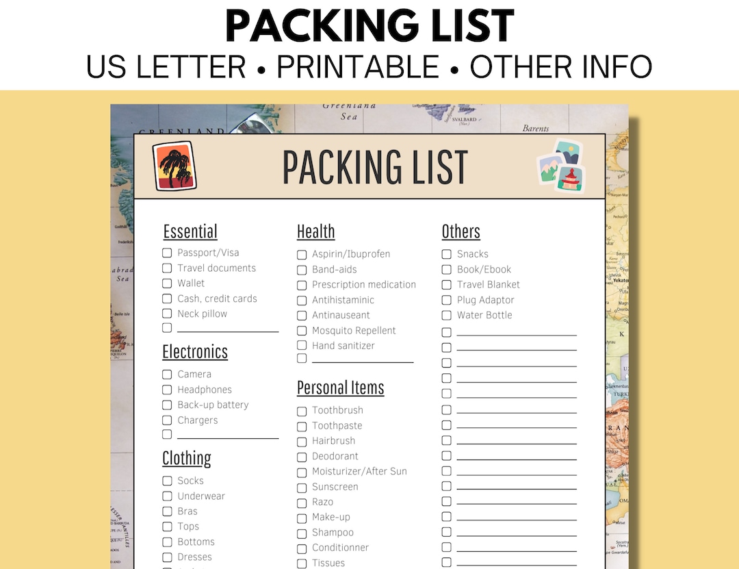 PACKING LIST Printable Complete Travel Packing List Packing List for