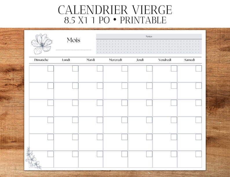 PRINTABLE CALENDAR Printable French Blank Calendar Etsy