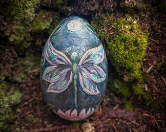 Dragonfly sky, a hand painted wooden egg