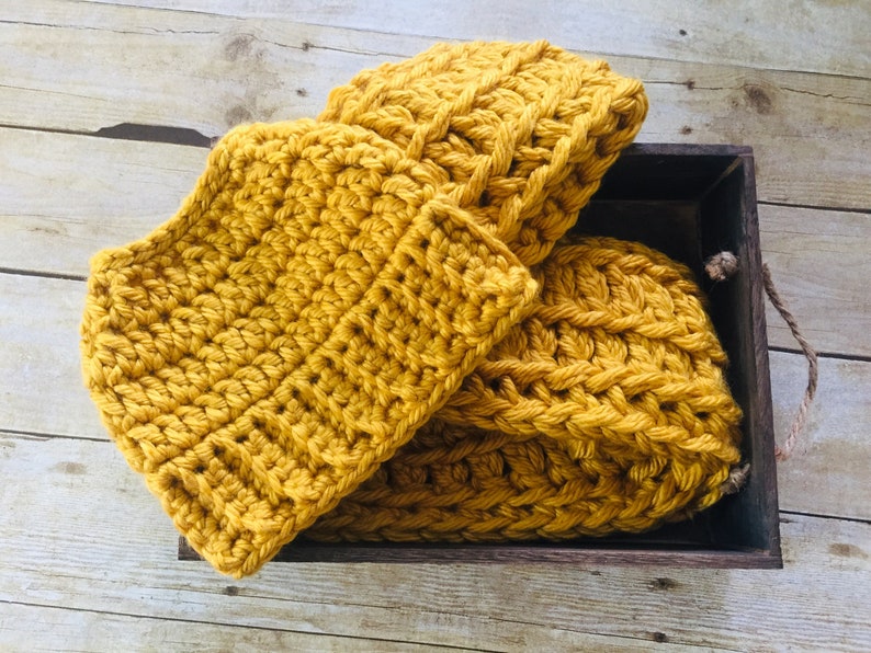 Infinity Scarf Set Messy Bun Beanie Mustard