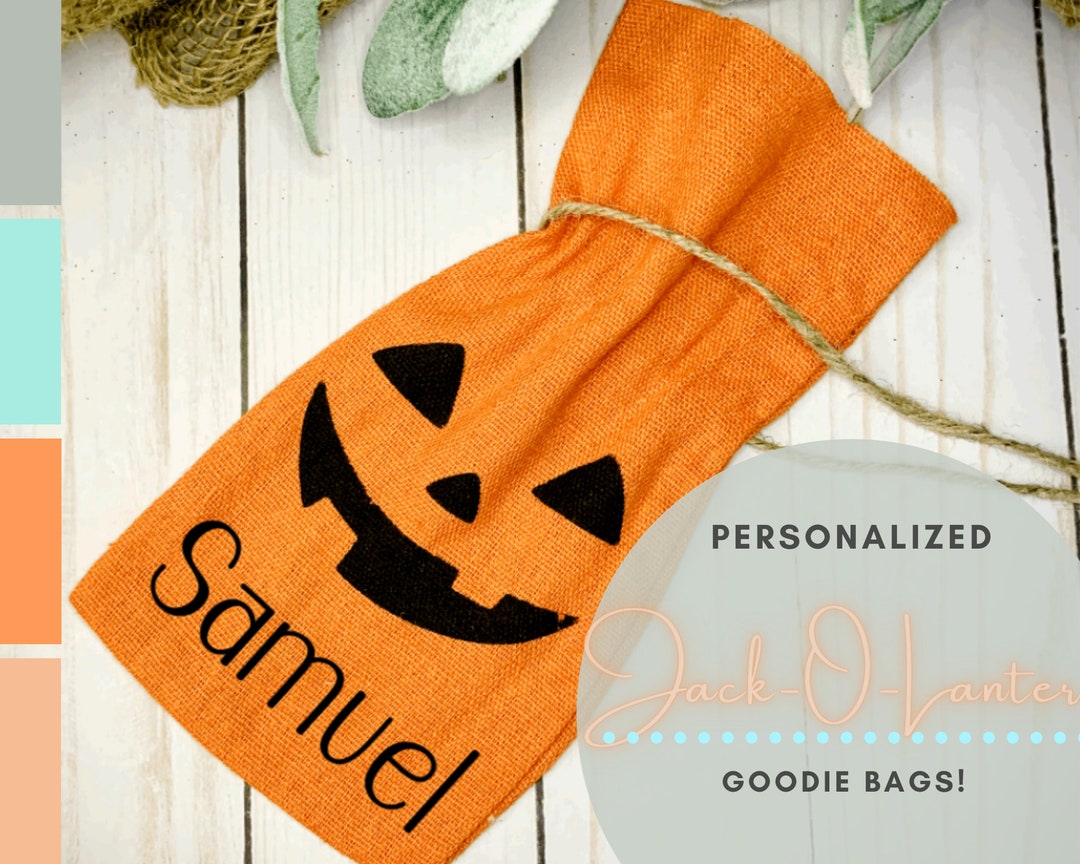 Personalized Jackolantern Halloween Goodie and Treat Bag With Jute