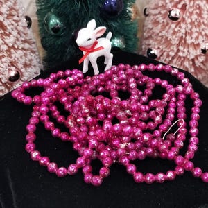 105&quot; Vintage Hot Pink Mercury Glass Beaded Christmas Garland 1/4&quot; Fuchsia