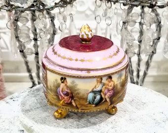 Royal Vienna Austria Footed Pink & Gold Gilt Sugar Jar - Cabaret Moriage Victorian