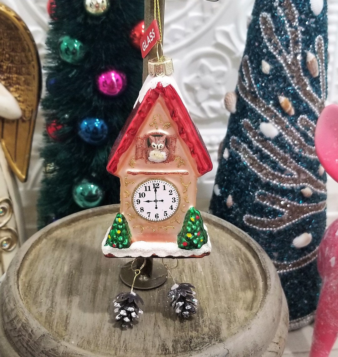 Blown Glass Cuckoo Clock OWL Christmas Ornament Etsy