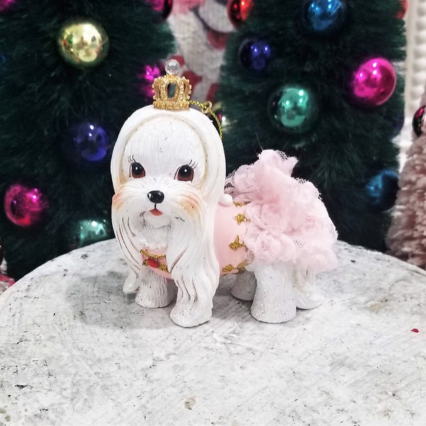 Jeweled Pink Tutu Shih-tzu Christmas Ornament Crown