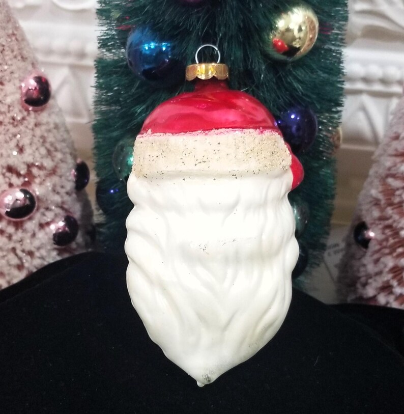 Vintage West Germany Mercury Glass Santa Head Christmas Ornament Mica ...