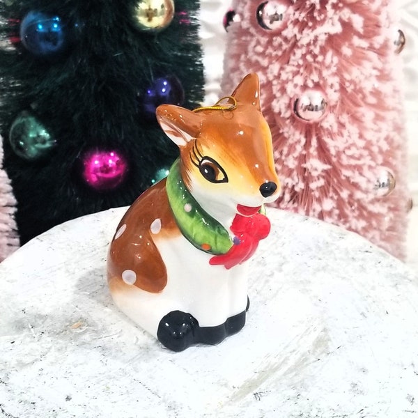 Adorable Fawn Deer Figurine Ornament - Vintage Style, Retro, Kitsch