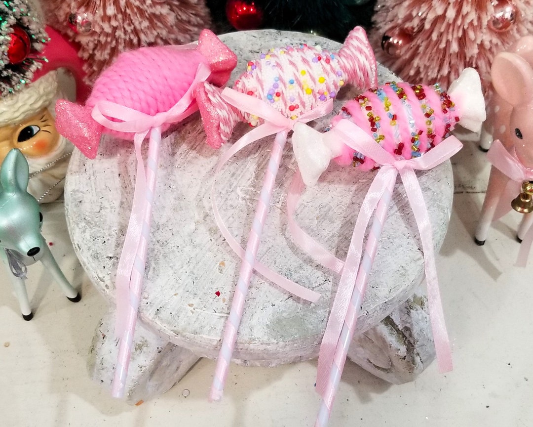 Pink Candy Pieces Christmas Tree Picks Glitter Sprinkles Etsy