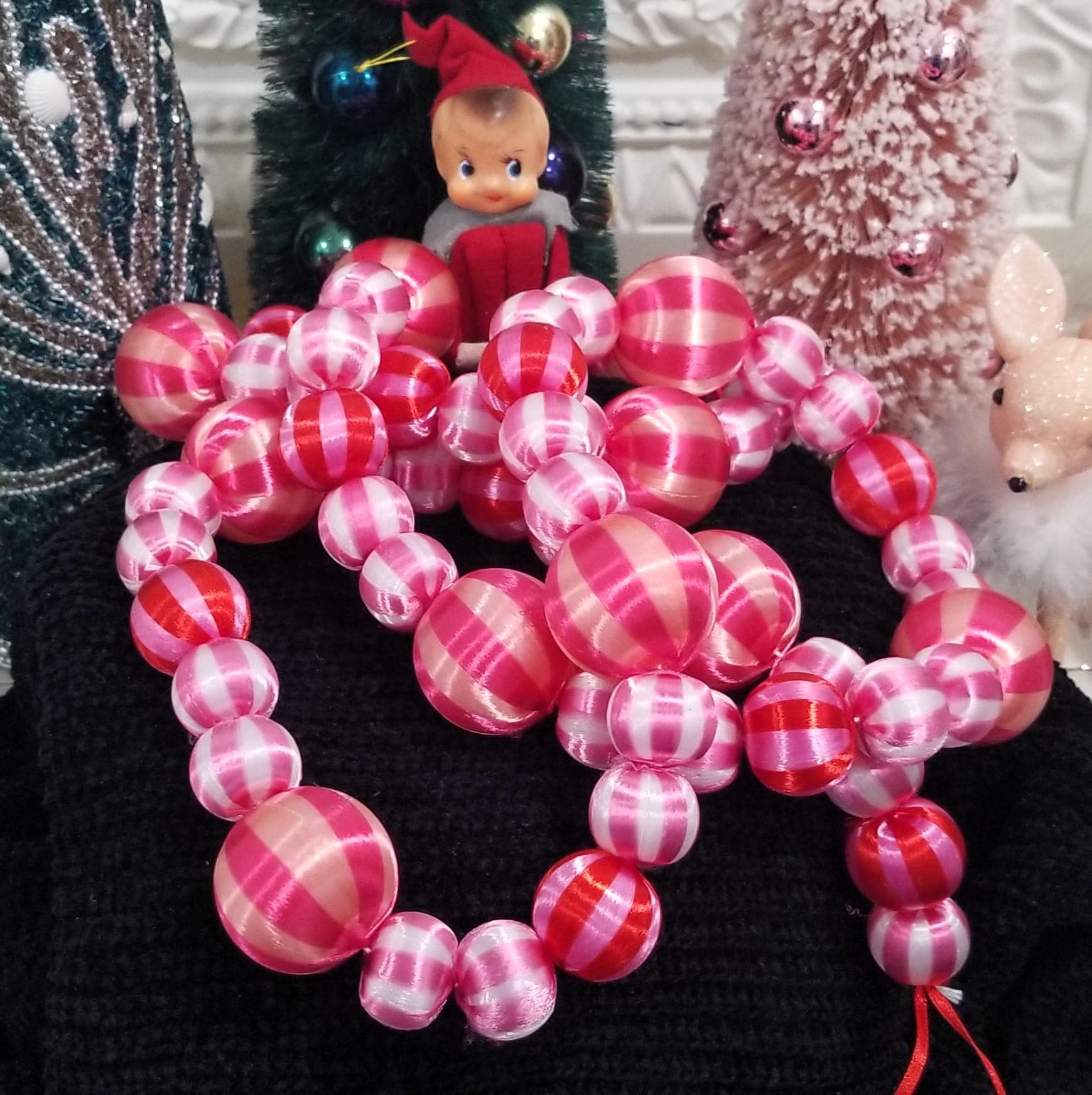 Pink Satin Ball Candy Cane Stripe Christmas Garland 6 Ft Bakery…