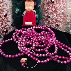 104&quot; Vintage Fuchsia Pink Mercury Glass Beaded Christmas Garland - 1/4&quot;