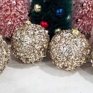 Large Champagne Gold Sparkly Sequin Foil Christmas Ornaments
