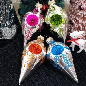 Reflector Indent Neon Teardrop Glass Christmas ornaments Silver Retro Style