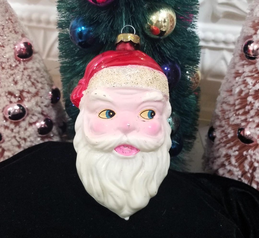 Vintage West Germany Mercury Glass Santa Head Christmas Ornament Mica ...