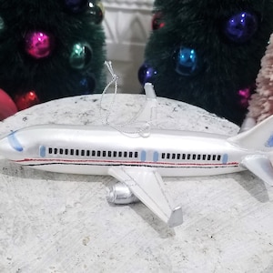 Blown Glass Airplane Christmas Ornament Aviation Pilot Aircraft - Personalized Gift