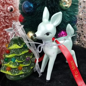 Sweet Mint Green Fawn Deer Christmas Ornament - Metallic Personalized Gift