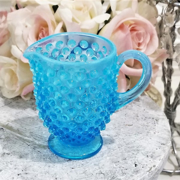 Fenton Glass Aqua Blue Hobnail Opalescent Creamer - Turquoise