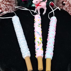 Pastel Candy Dipped Pretzel Stick Christmas Ornaments Pink - Bakery Sprinkles