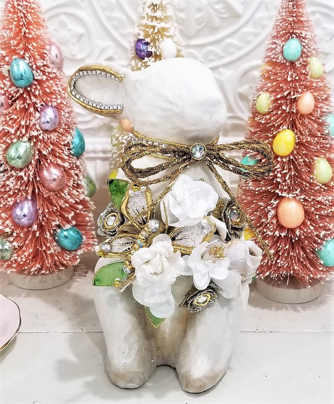 Jeweled Mache Rabbit Figure Rhinestones Flowers Butterfly - Spring ...
