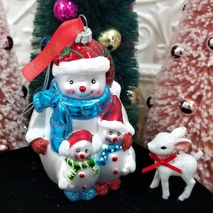 Blown Glass Snowman Family Christmas Ornament Kids - Personalized Gift