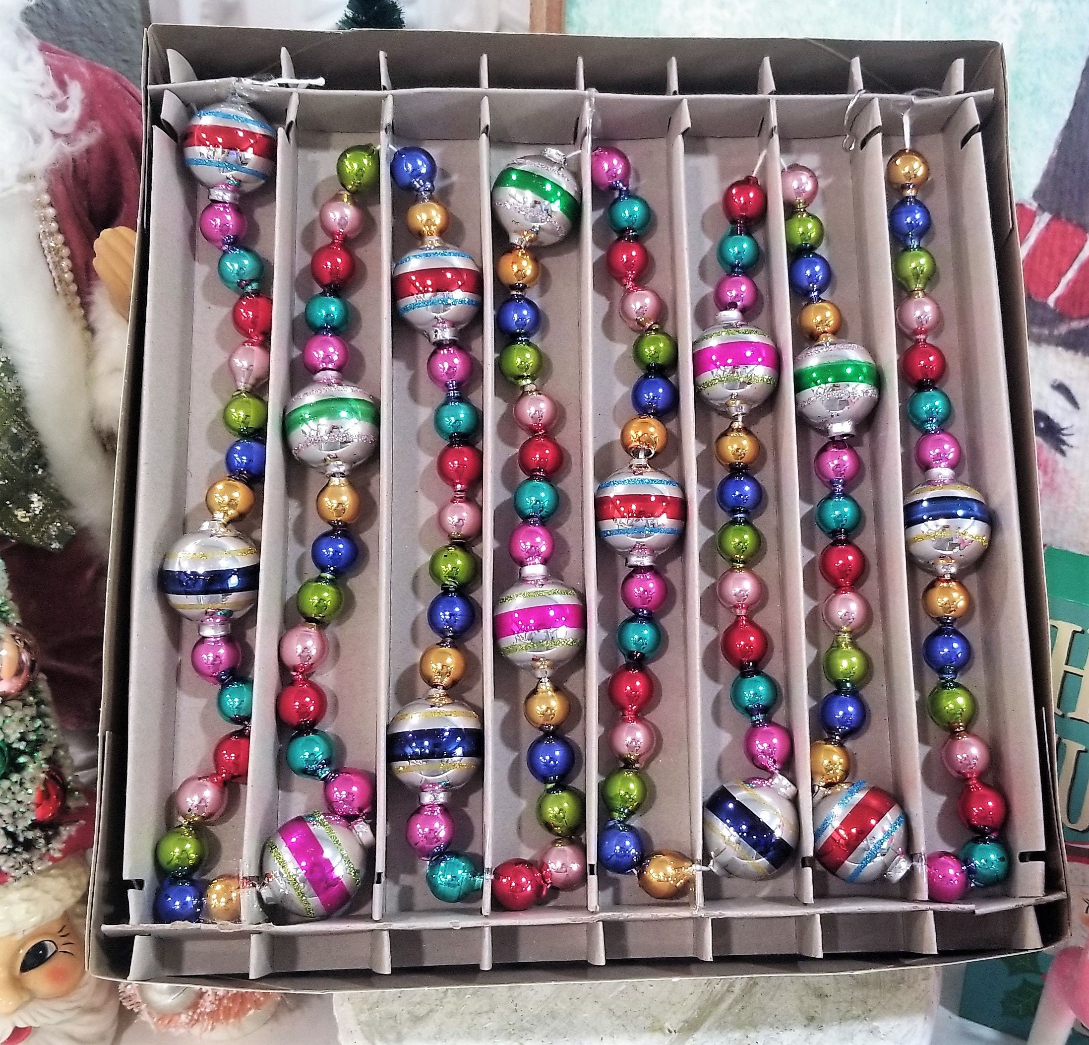 Shiny Brite 7 Ft Beaded Glass Christmas Garland Glitter