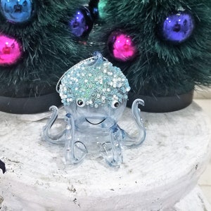 Jeweled Blown Glass Octopus Christmas Ornament - Beaded Personalized Gift