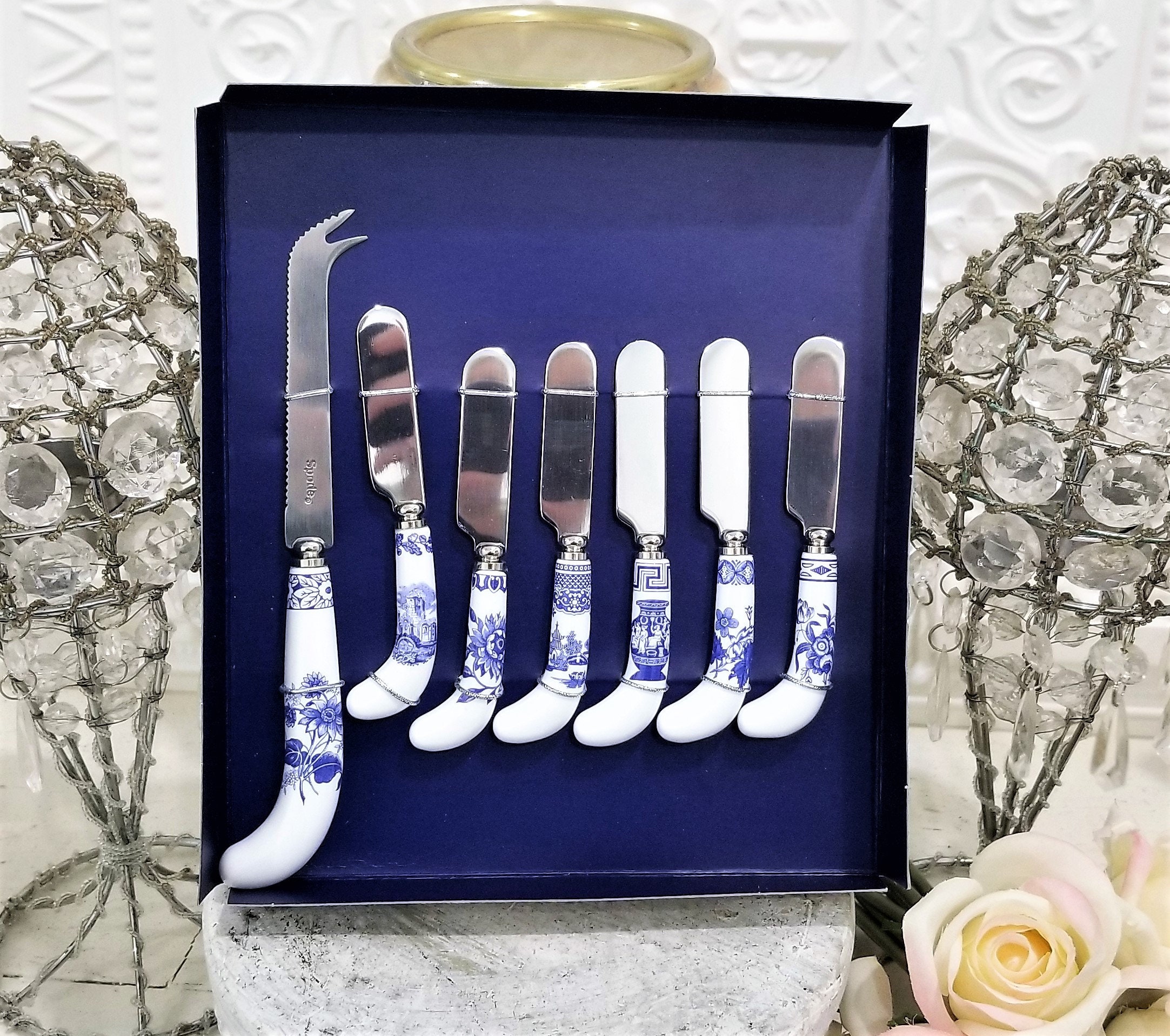Blue Italian Cheese Knife and Spreader Set