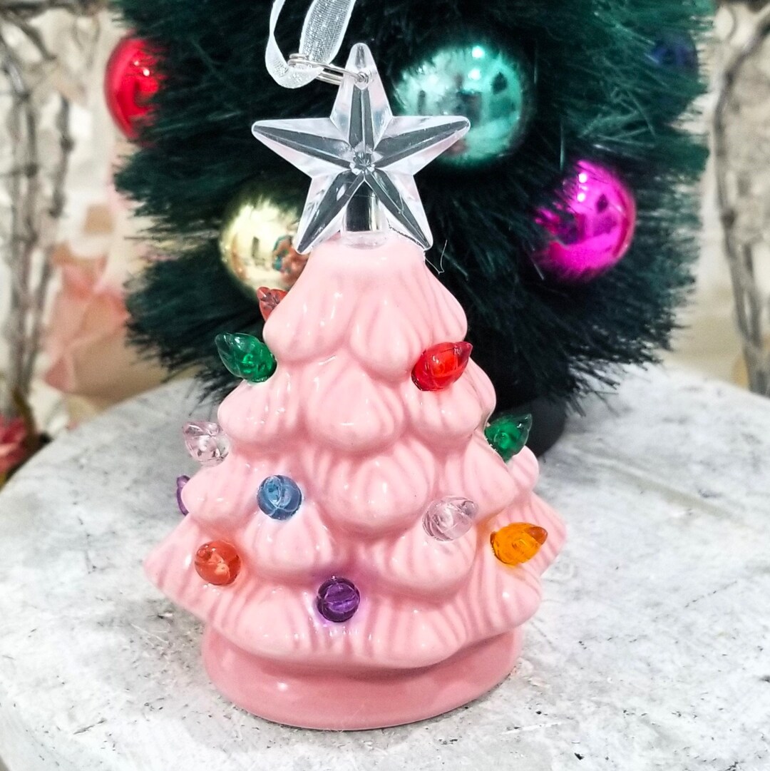 Nostalgic Lighted Pink Christmas Tree Ornament Etsy