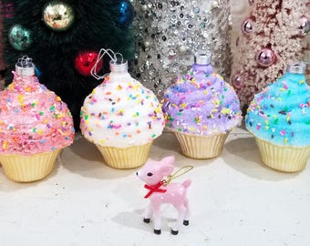 Blown Glass Cupcake Christmas Ornament Personalized Gift Sugarcoat Sprinkles Bakery