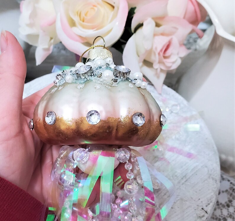 Jeweled Blown Glass Jellyfish Christmas Ornament Pearls Etsy